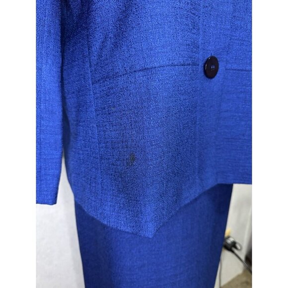 HENRY LEE Vintage Blazer Skirt Suit Set Cobalt Blue Sz Petite 12 Office READ - Picture 10 of 16